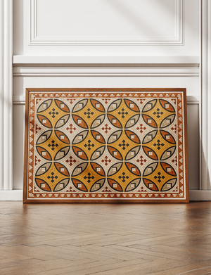 Ancient Roman Mosaic Framed Canvas, Vintage Mosaic Wall Art Framed Canvas, Mediterranean Tile Pattern Print, Terracotta Geometric Wall Decor