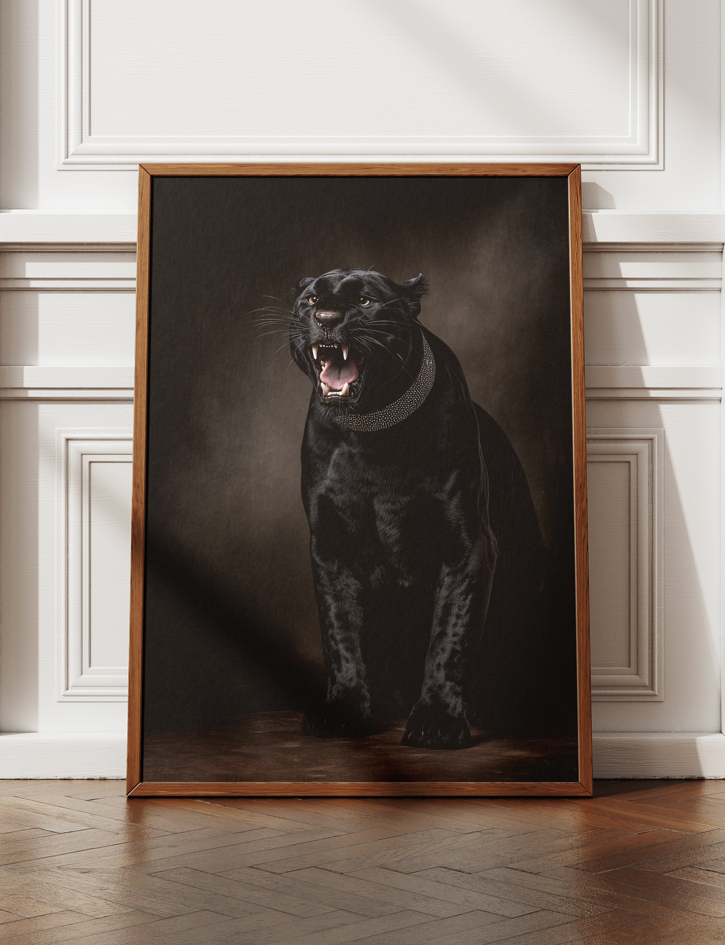 Black Panther Framed Canvas Wall Art, Dark Luxury Wildlife Print, Moody Animal Portrait, Modern Gothic Decor
