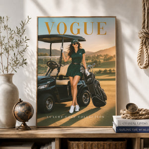 Luxury Golf Wall Art Framed Canvas, Old Money Country Club Decor, Vogue Style Golf Print, Fashion Golf Poster, Luxury Office Wall Art