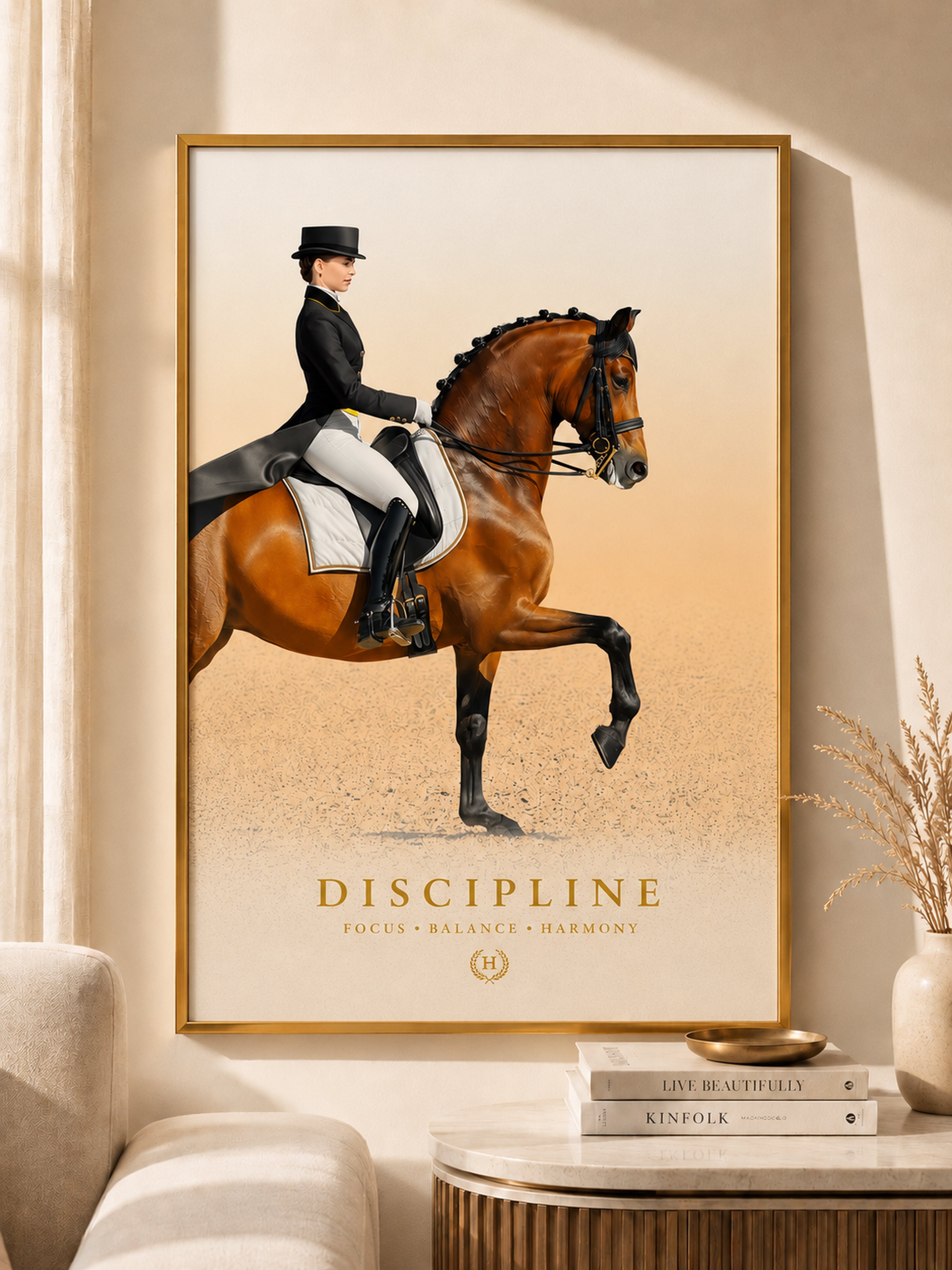 Luxury Equestrian Wall Art, Dressage Horse Framed Canvas, Old Money Decor, Discipline Motivation Poster, Quiet Luxury Home Decor