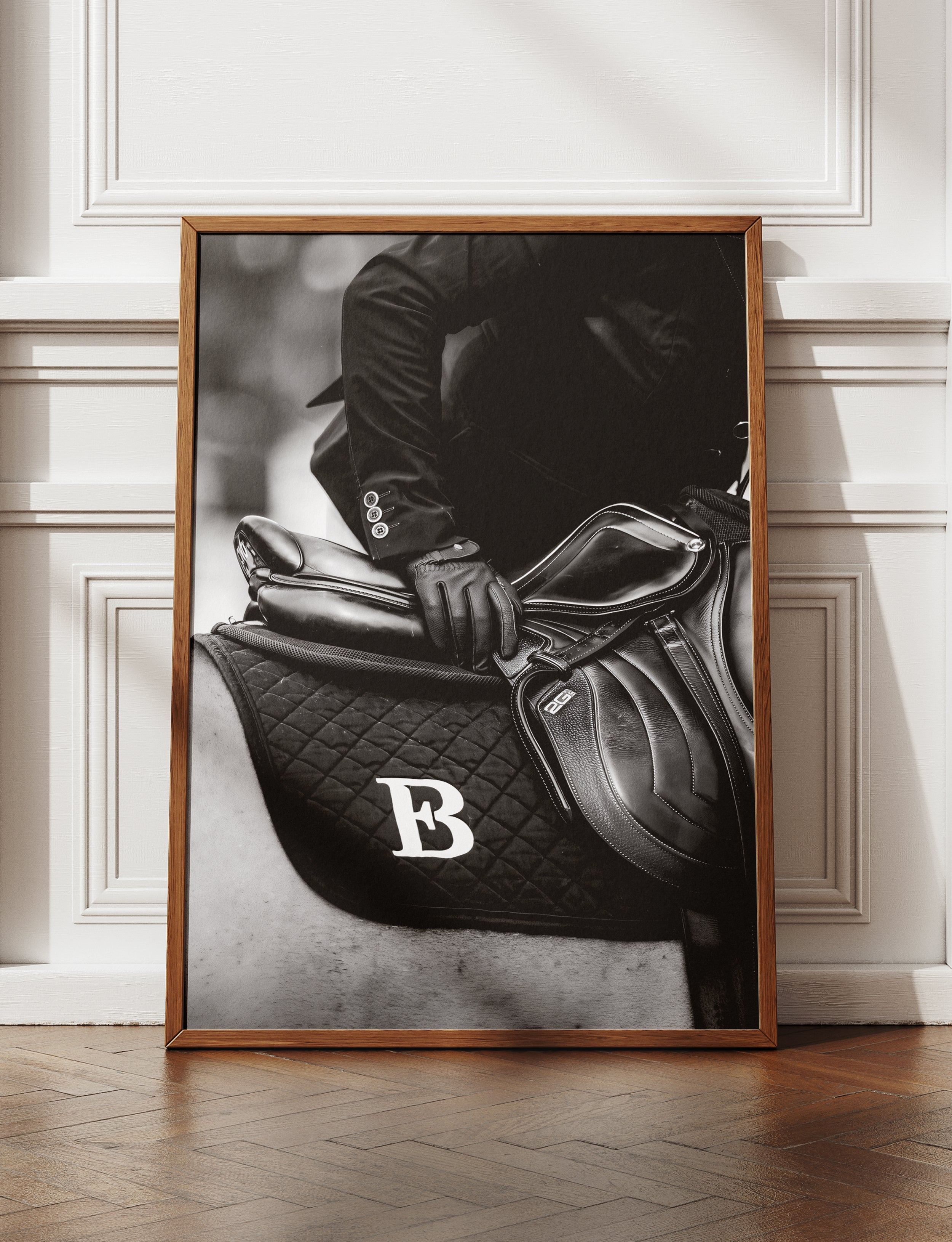 Majestic Horse Equestrian Framed Canvas Wall Art, Black and White Saddle Print, Luxury Horse Riding Decor