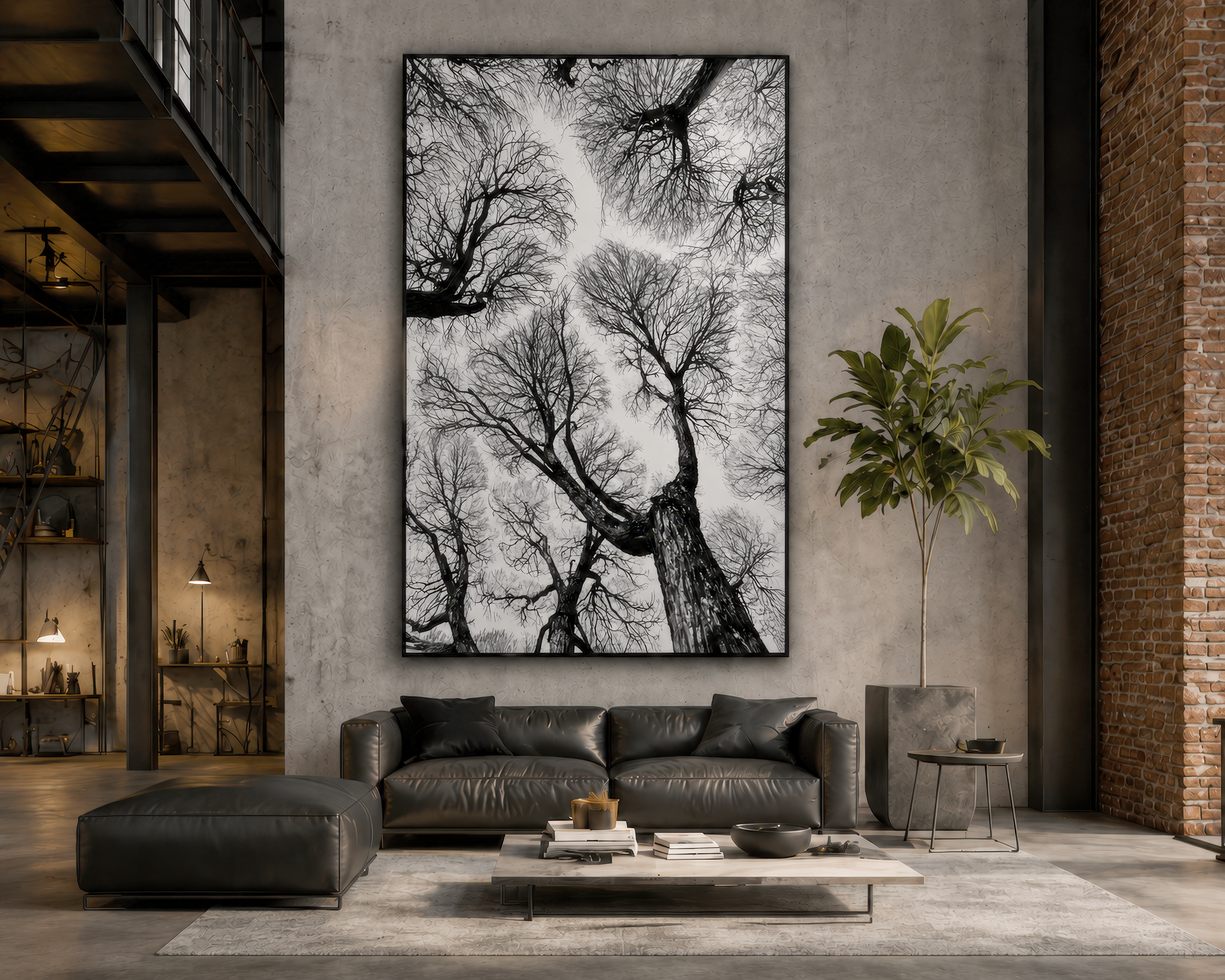 Black And White Tree Wall Art, Framed Canvas Print, Minimalist Nature Photography, Scandinavian Living Room Decor, Large Neutral Wall Art