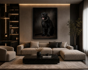 Black Panther Framed Canvas Wall Art, Dark Luxury Wildlife Print, Moody Animal Portrait, Modern Gothic Decor