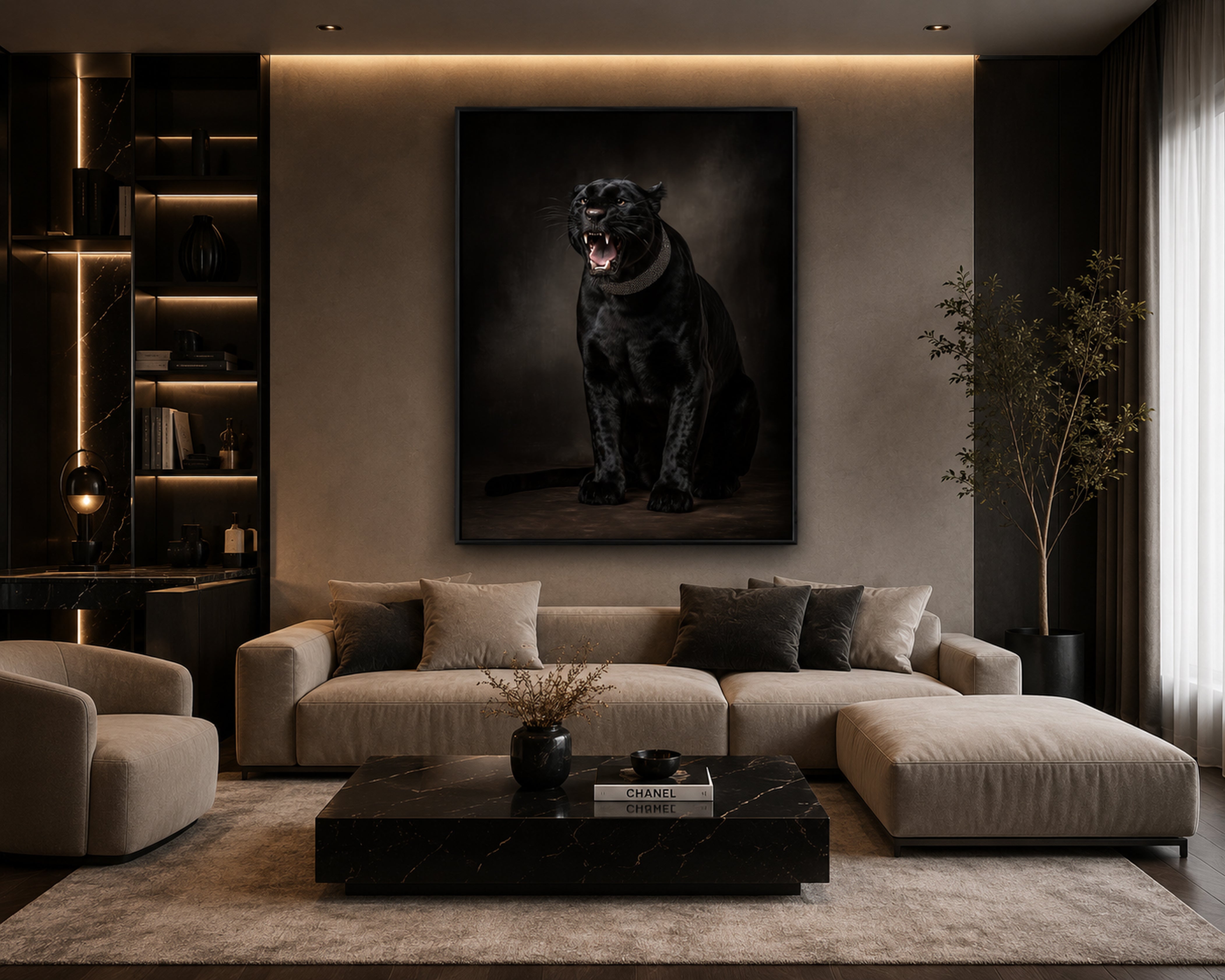 Black Panther Framed Canvas Wall Art, Dark Luxury Wildlife Print, Moody Animal Portrait, Modern Gothic Decor