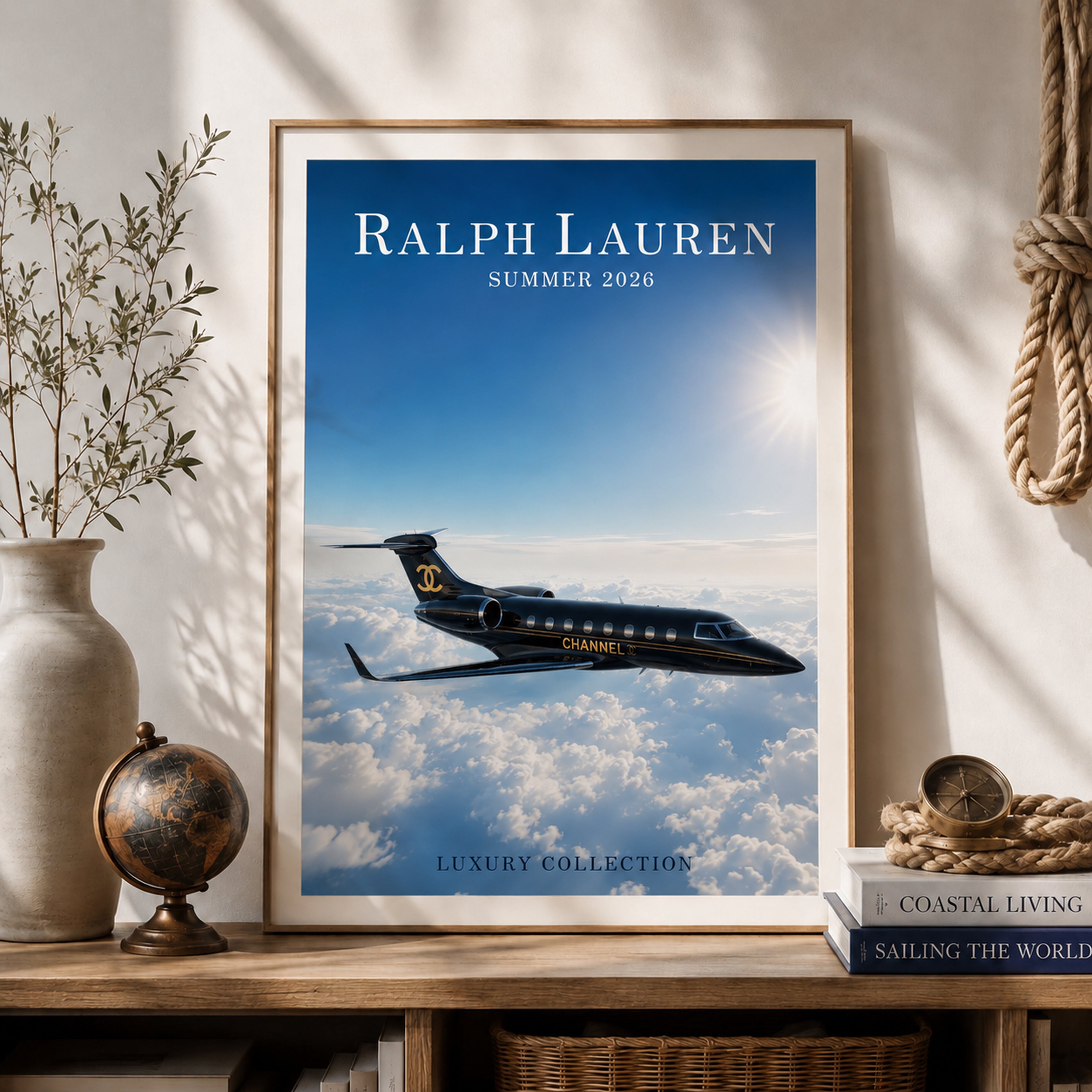 Private Jet Wall Art, Quiet Luxury Framed Canvas Print, Old Money Decor