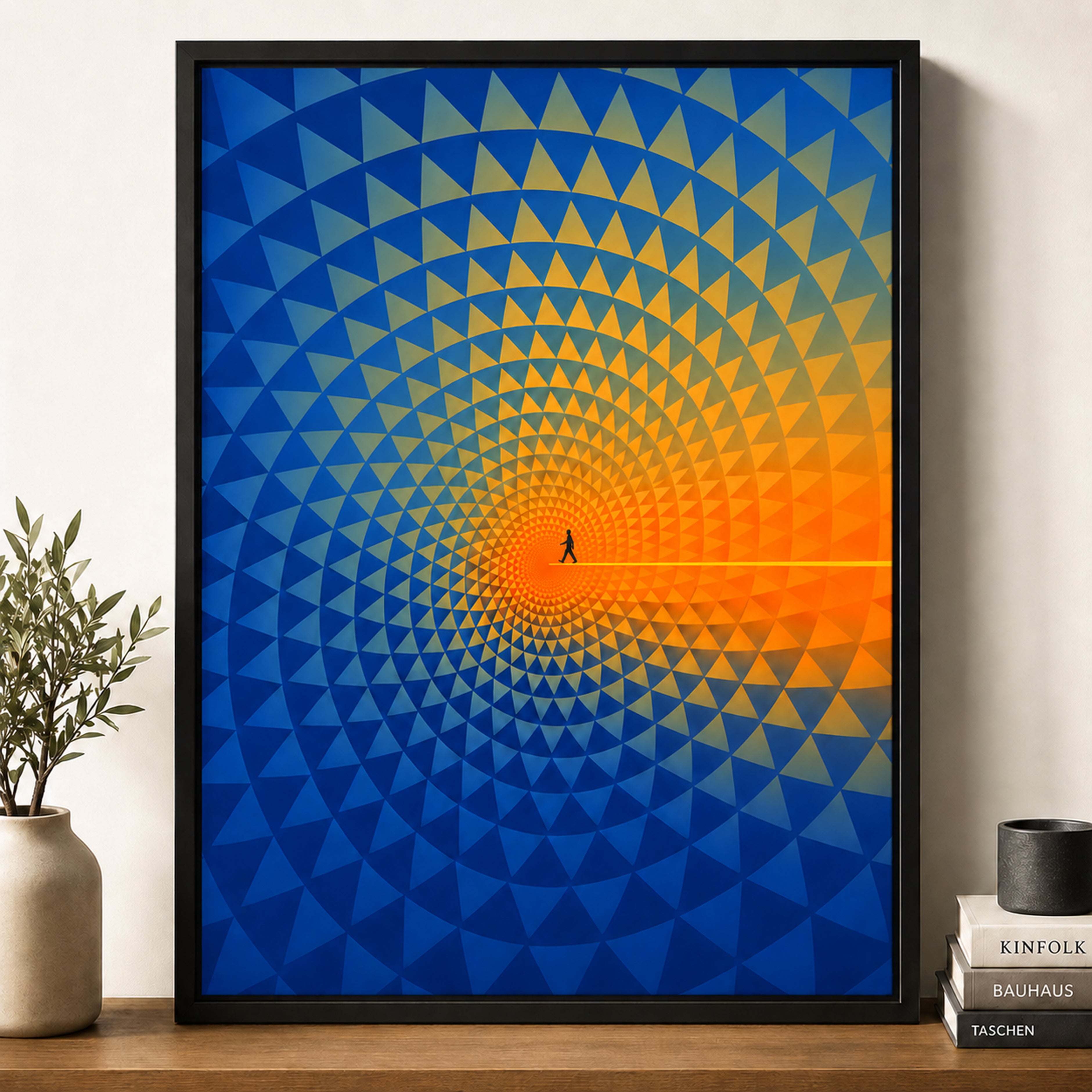 Abstract Geometric Canvas Wall Art, Journey To Success Print, Modern Blue Orange Framed Canvas, Inspirational Office Decor, Large Statement Artwork