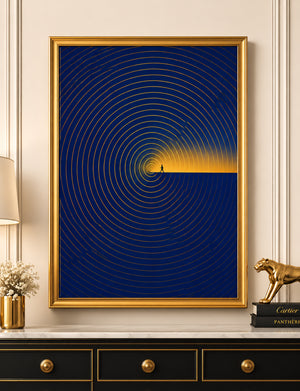 Luxury Blue and Gold Wall Art, Abstract Framed Canvas Print, Modern Minimalist Decor, Contemporary Office Artwork, Inspirational Wall Art