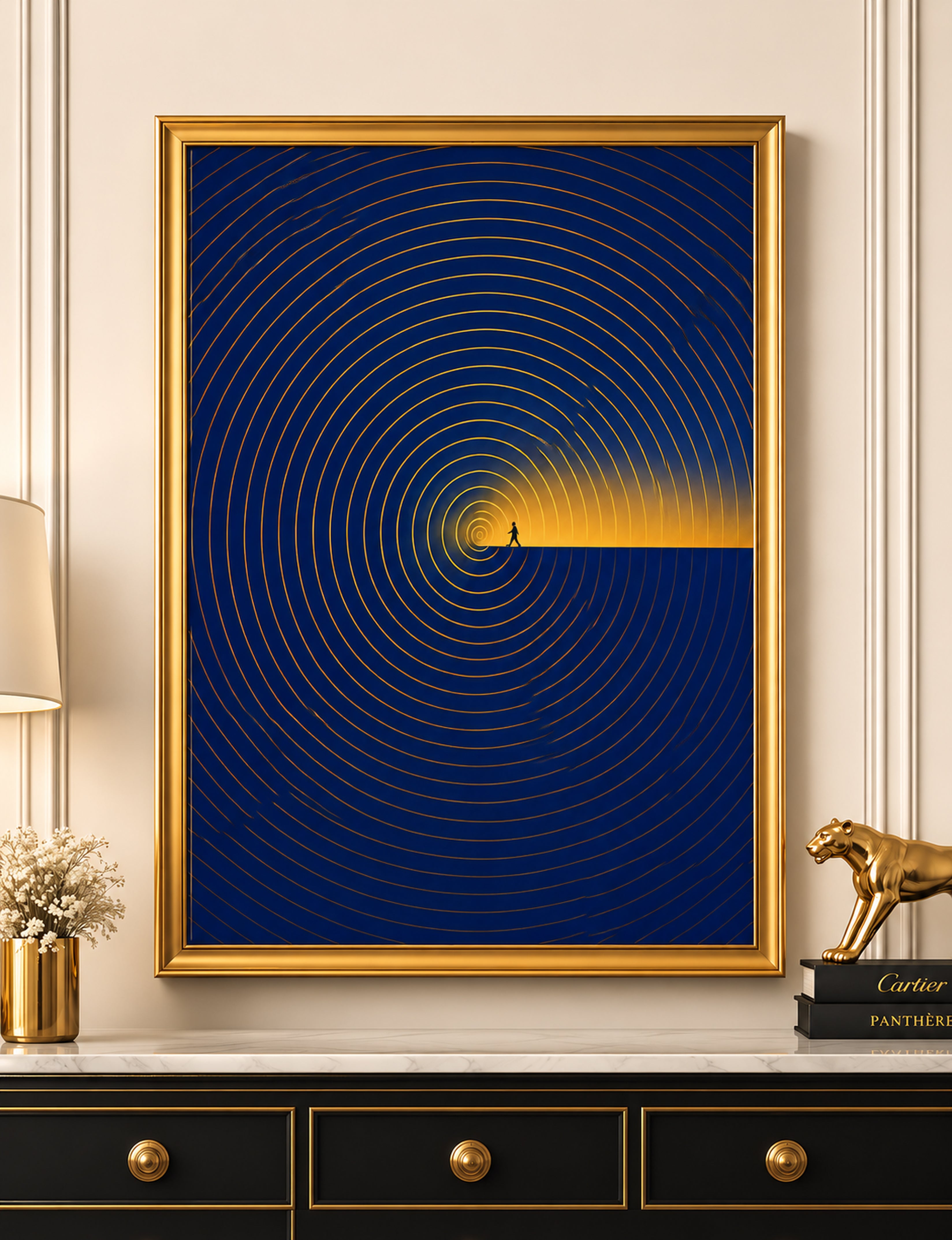 Luxury Blue and Gold Wall Art, Abstract Framed Canvas Print, Modern Minimalist Decor, Contemporary Office Artwork, Inspirational Wall Art