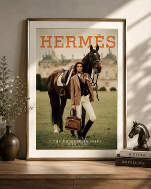 Luxury Equestrian Fashion Wall Art, Hermes Style Framed Canvas, Old Money Horse Decor, Parisian Chic Interior Artwork