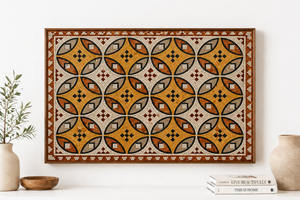 Ancient Roman Mosaic Framed Canvas, Vintage Mosaic Wall Art Framed Canvas, Mediterranean Tile Pattern Print, Terracotta Geometric Wall Decor