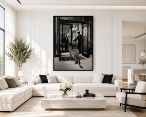 Luxury Leopard Hotel Canvas Print, Black and White Leopard Wall Art, Framed Safari Canvas, Cinematic Animal Photography Decor
