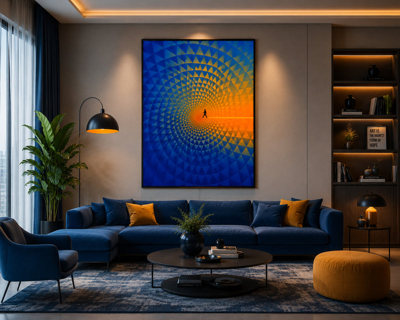 Abstract Geometric Canvas Wall Art, Journey To Success Print, Modern Blue Orange Framed Canvas, Inspirational Office Decor, Large Statement Artwork