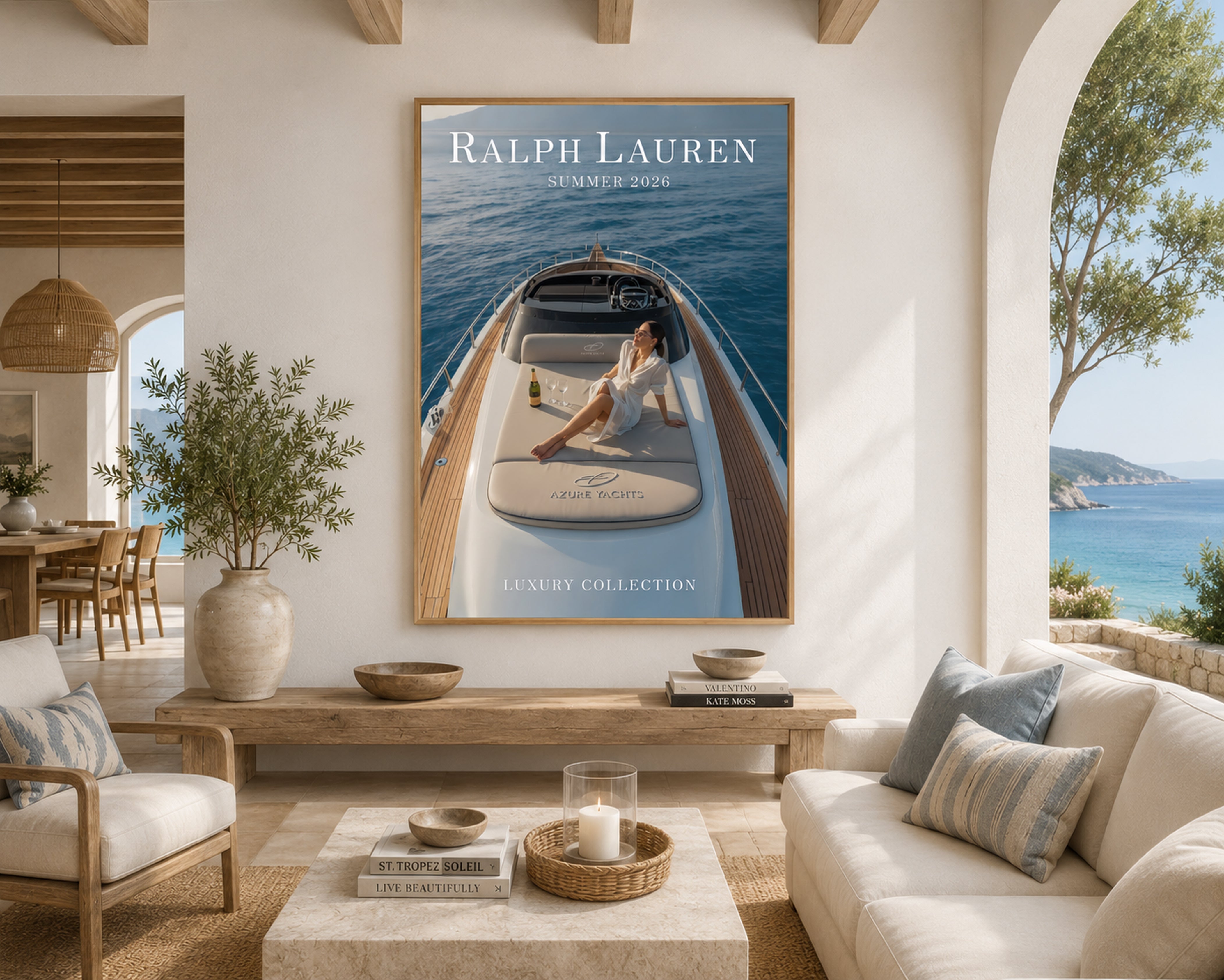 Ralph Lauren Style Yacht Canvas Wall Art, Luxury Coastal Decor, Framed Old Money Poster, Quiet Luxury Beach House Wall Art