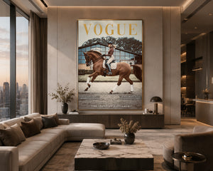 Luxury Equestrian Vogue Wall Art Framed Canvas Print, Horse Rider Poster, Old Money Decor, Ralph Lauren Style, Neutral Luxury Home Decor