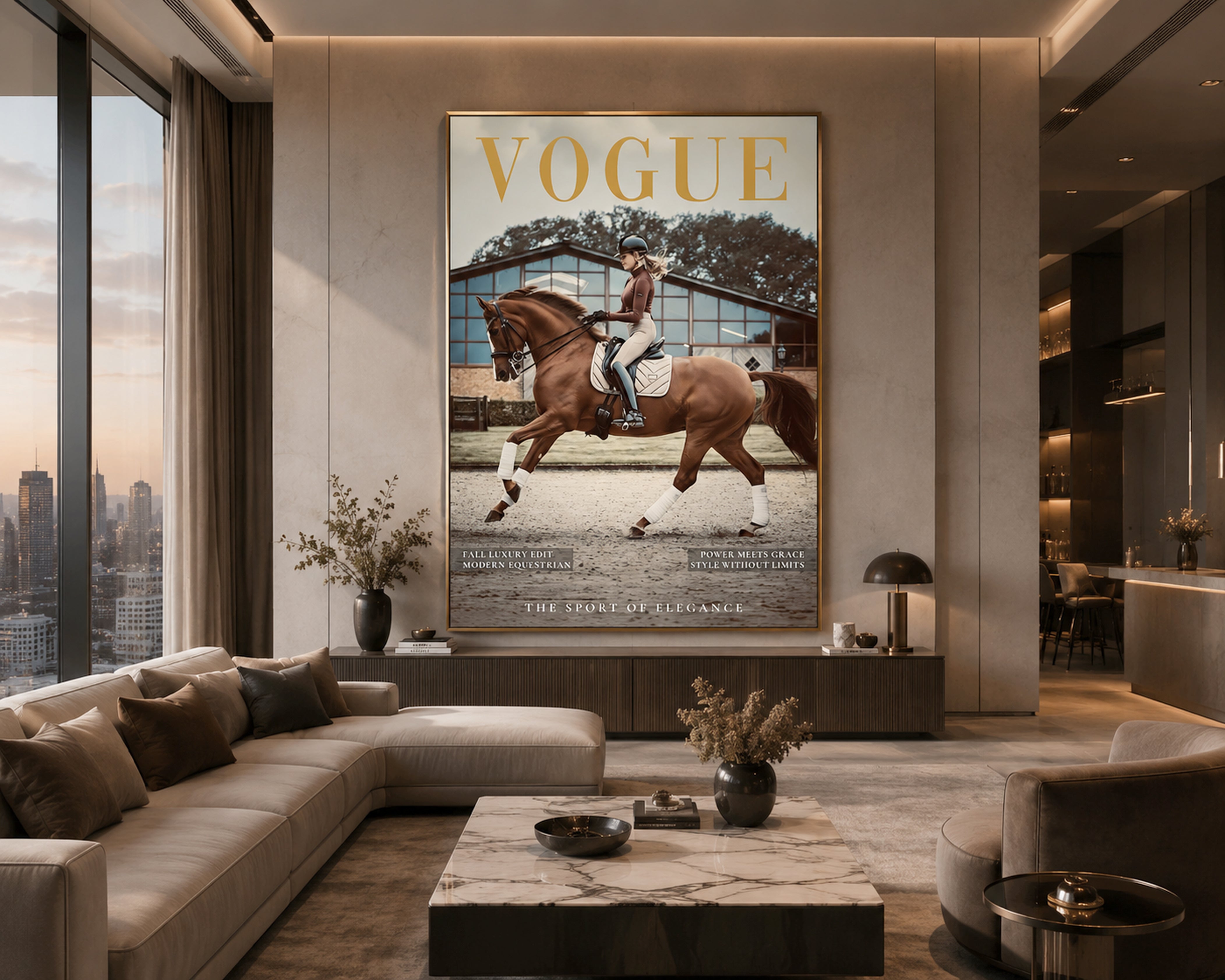Luxury Equestrian Vogue Wall Art Framed Canvas Print, Horse Rider Poster, Old Money Decor, Ralph Lauren Style, Neutral Luxury Home Decor