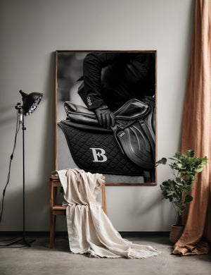 Majestic Horse Equestrian Framed Canvas Wall Art, Black and White Saddle Print, Luxury Horse Riding Decor