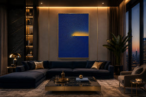 Luxury Blue and Gold Wall Art, Abstract Framed Canvas Print, Modern Minimalist Decor, Contemporary Office Artwork, Inspirational Wall Art