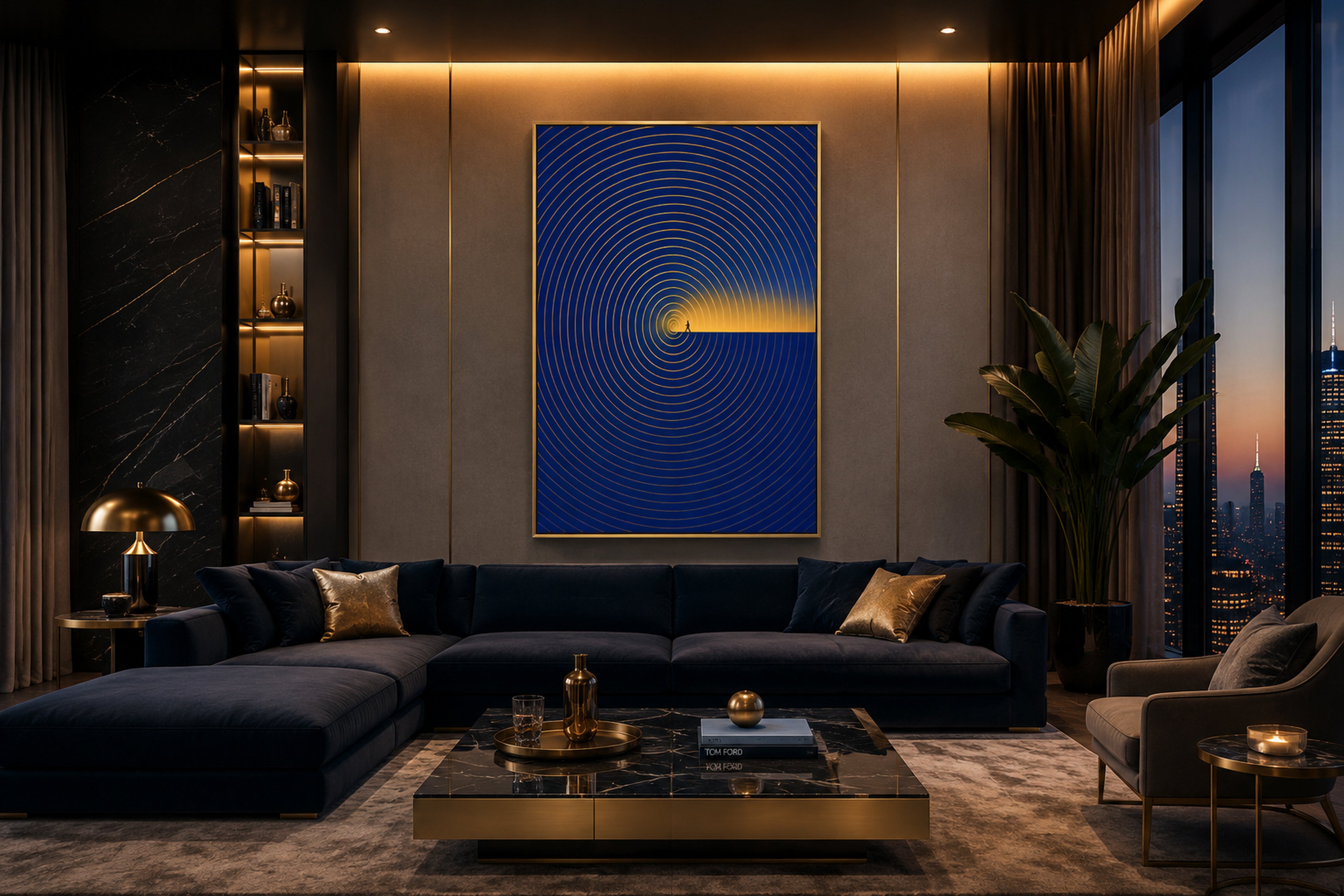 Luxury Blue and Gold Wall Art, Abstract Framed Canvas Print, Modern Minimalist Decor, Contemporary Office Artwork, Inspirational Wall Art