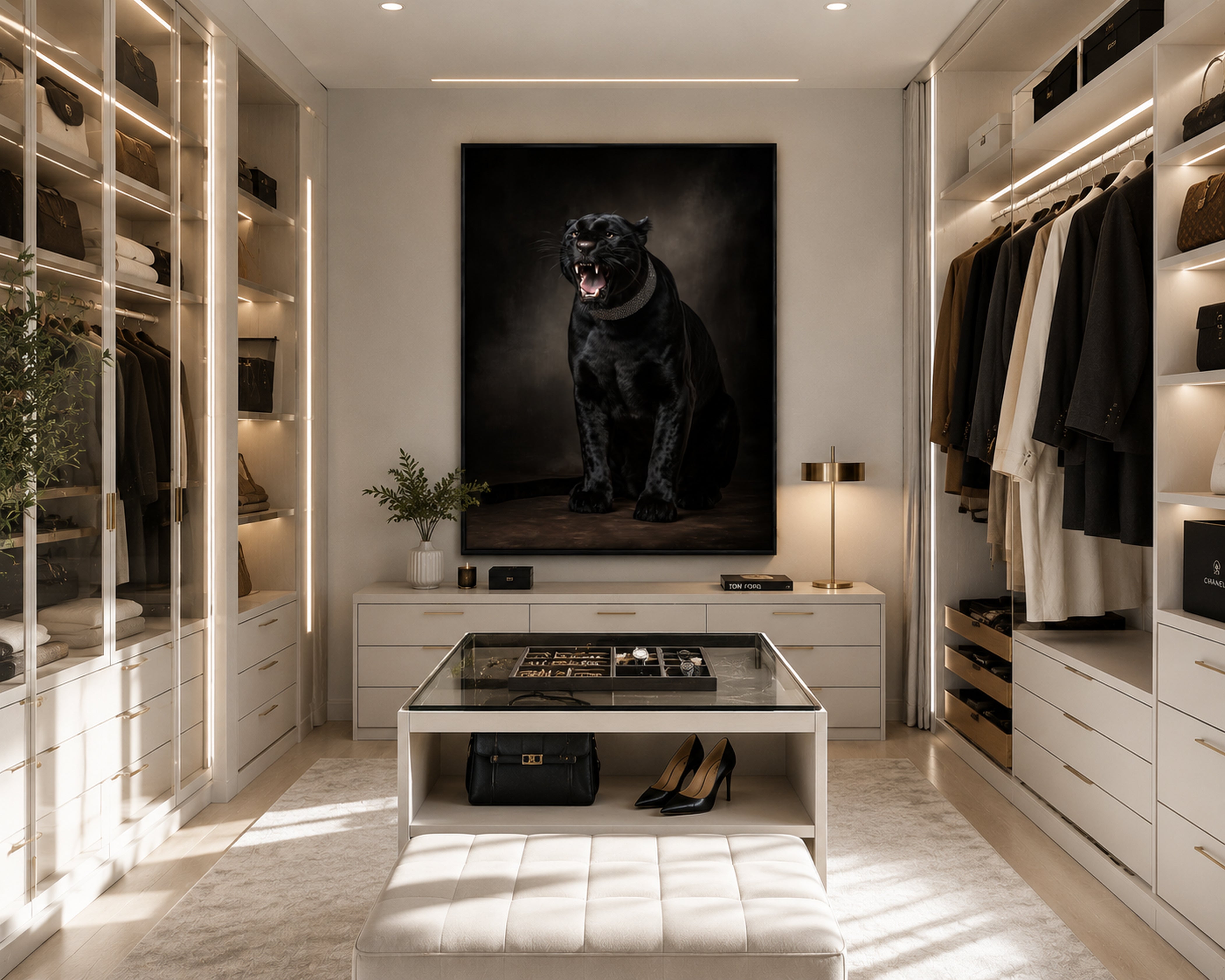 Black Panther Framed Canvas Wall Art, Dark Luxury Wildlife Print, Moody Animal Portrait, Modern Gothic Decor