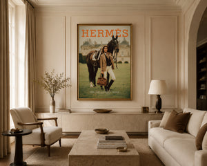 Luxury Equestrian Fashion Wall Art, Hermes Style Framed Canvas, Old Money Horse Decor, Parisian Chic Interior Artwork