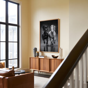 Black and White Horse Framed Canvas, Running Horses Wall Art, Equestrian Photography Print, Modern Western Decor