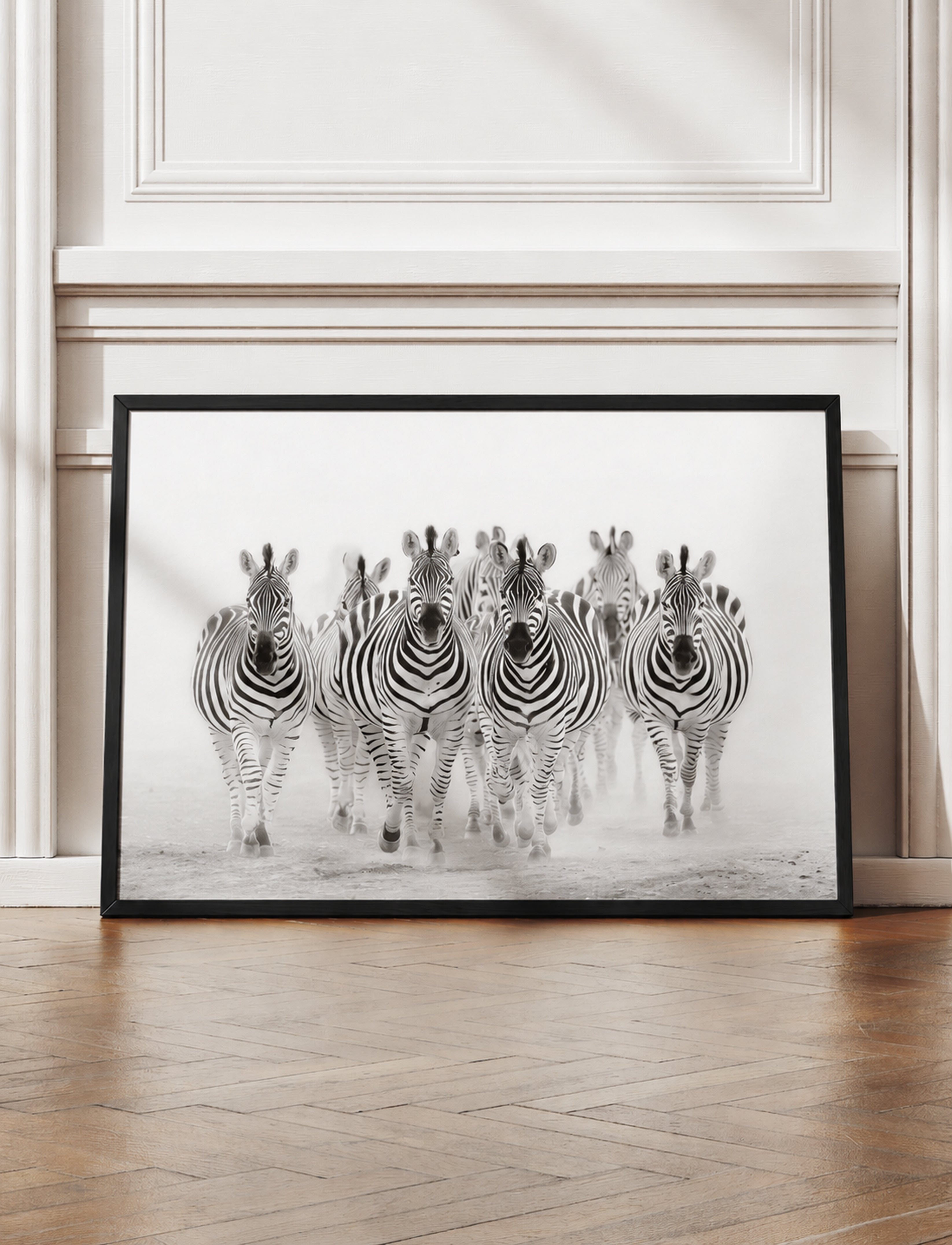 Zebra Framed Canvas Wall Art, Black and White Safari Print, Modern Wildlife Photography Decor, Neutral Animal Canvas
