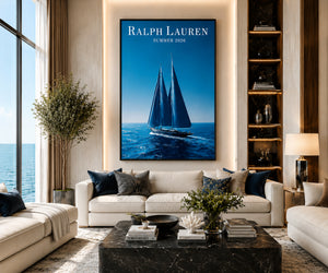 Ralph Lauren Style Sailboat Canvas Wall Art, Luxury Coastal Framed Print, Old Money Nautical Decor, Blue Yacht Poster