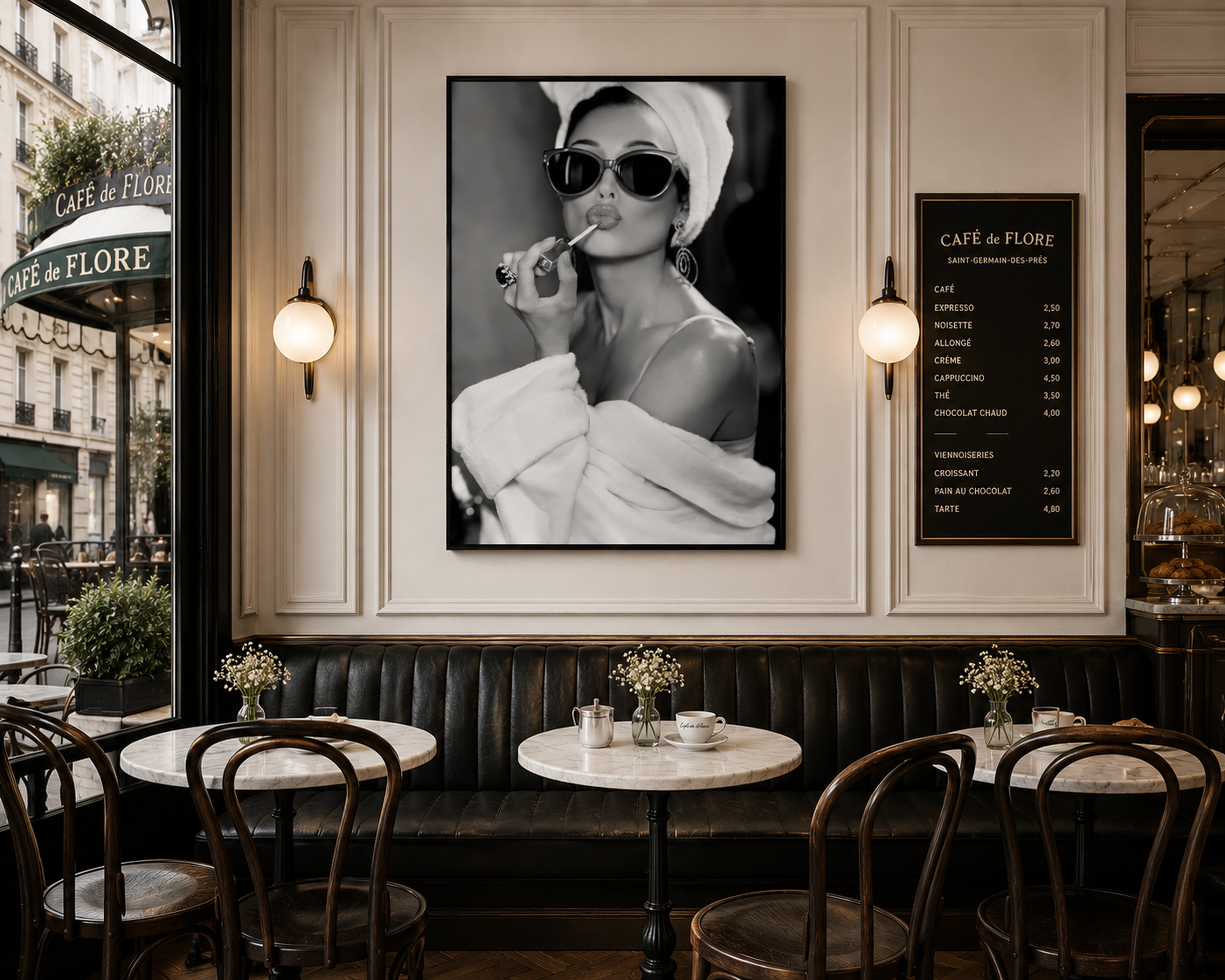Audrey Hepburn Wall Art Framed Canvas, Black and White Glamour Print, Luxury Fashion Bathroom Decor, Old Hollywood Vanity Art