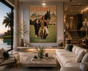 Luxury Equestrian Fashion Wall Art, Hermes Style Framed Canvas, Old Money Horse Decor, Parisian Chic Interior Artwork