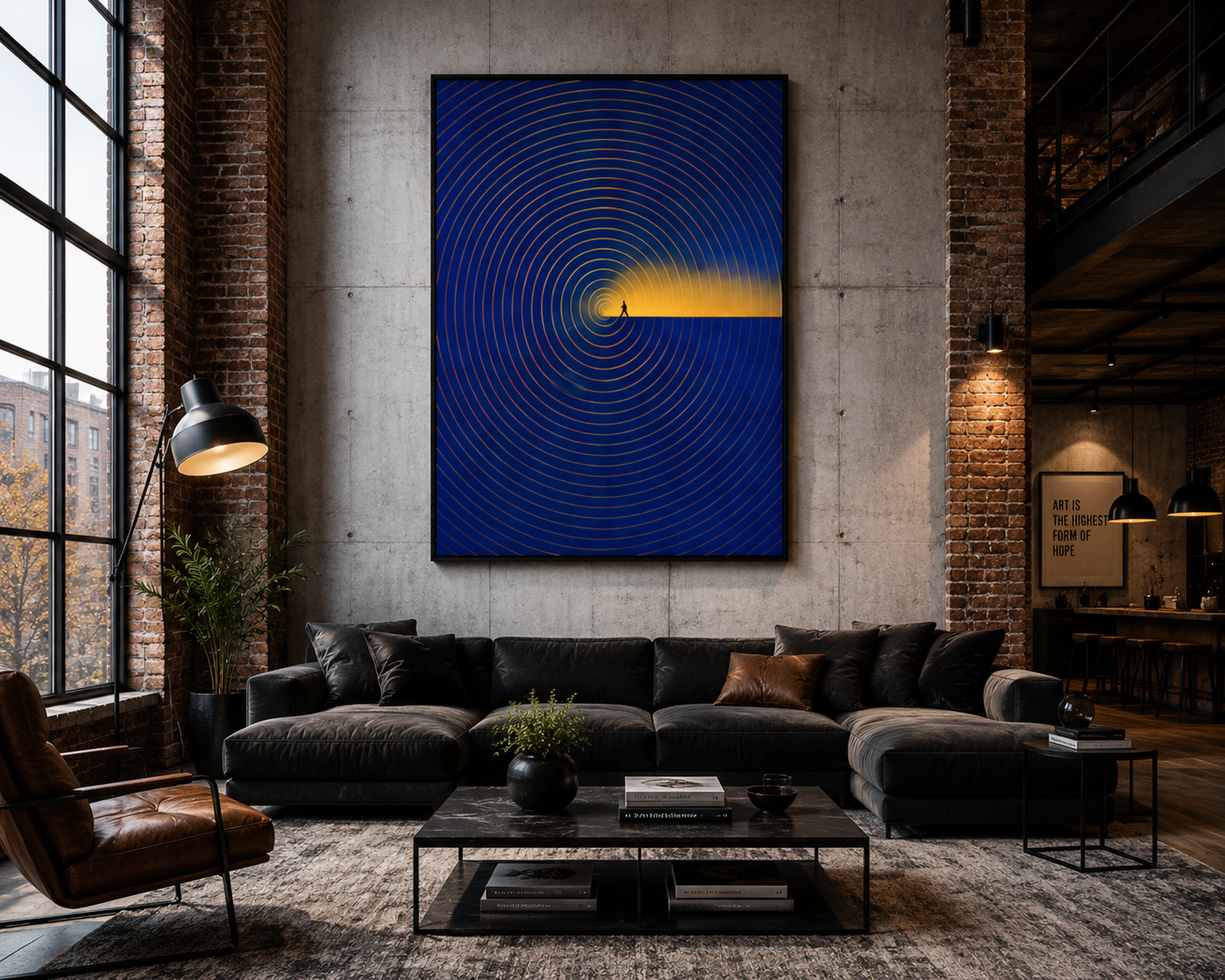 Luxury Blue and Gold Wall Art, Abstract Framed Canvas Print, Modern Minimalist Decor, Contemporary Office Artwork, Inspirational Wall Art