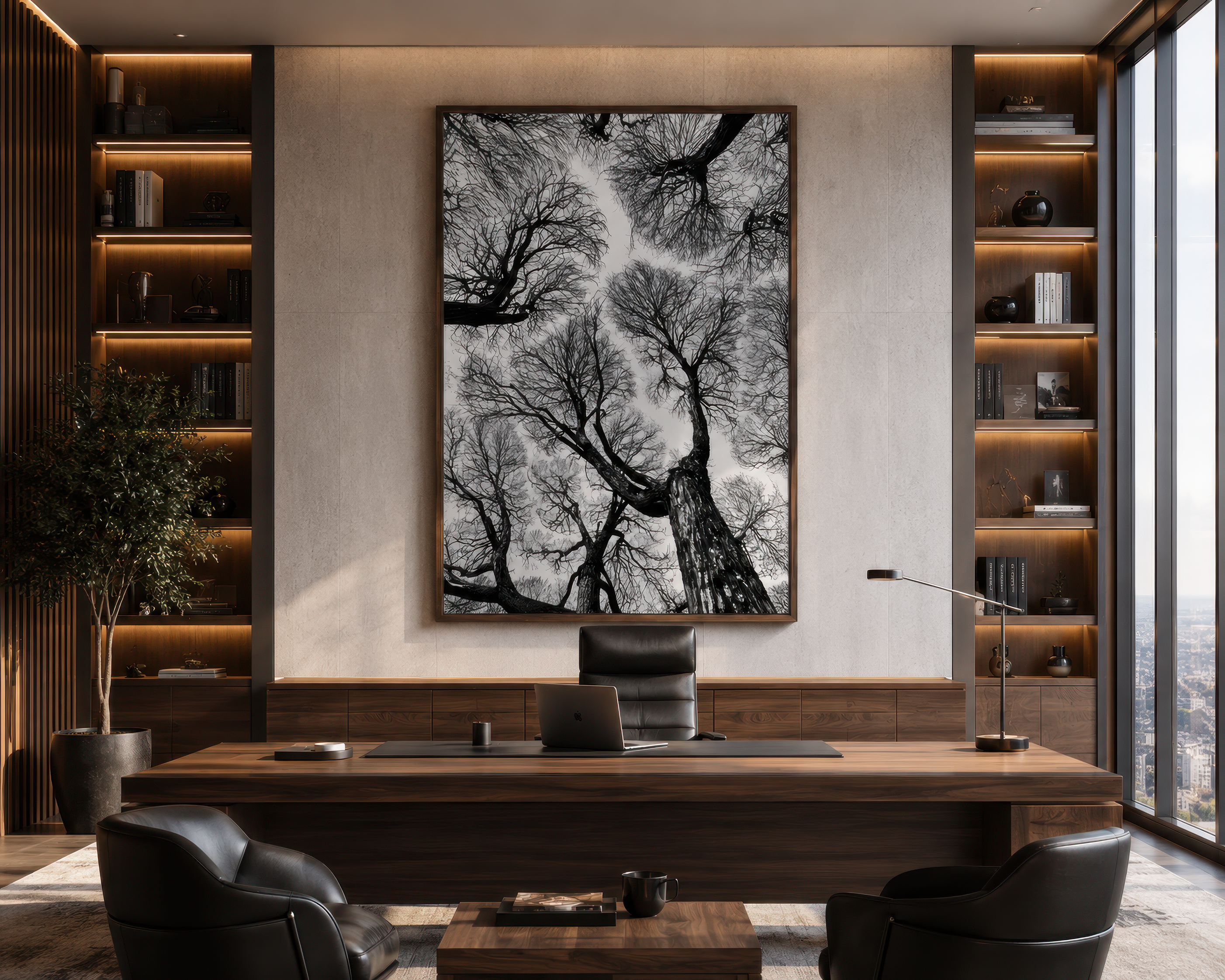Black And White Tree Wall Art, Framed Canvas Print, Minimalist Nature Photography, Scandinavian Living Room Decor, Large Neutral Wall Art