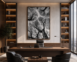 Black And White Tree Wall Art, Framed Canvas Print, Minimalist Nature Photography, Scandinavian Living Room Decor, Large Neutral Wall Art