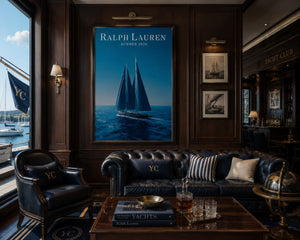 Ralph Lauren Style Sailboat Canvas Wall Art, Luxury Coastal Framed Print, Old Money Nautical Decor, Blue Yacht Poster