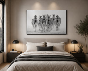 Zebra Framed Canvas Wall Art, Black and White Safari Print, Modern Wildlife Photography Decor, Neutral Animal Canvas