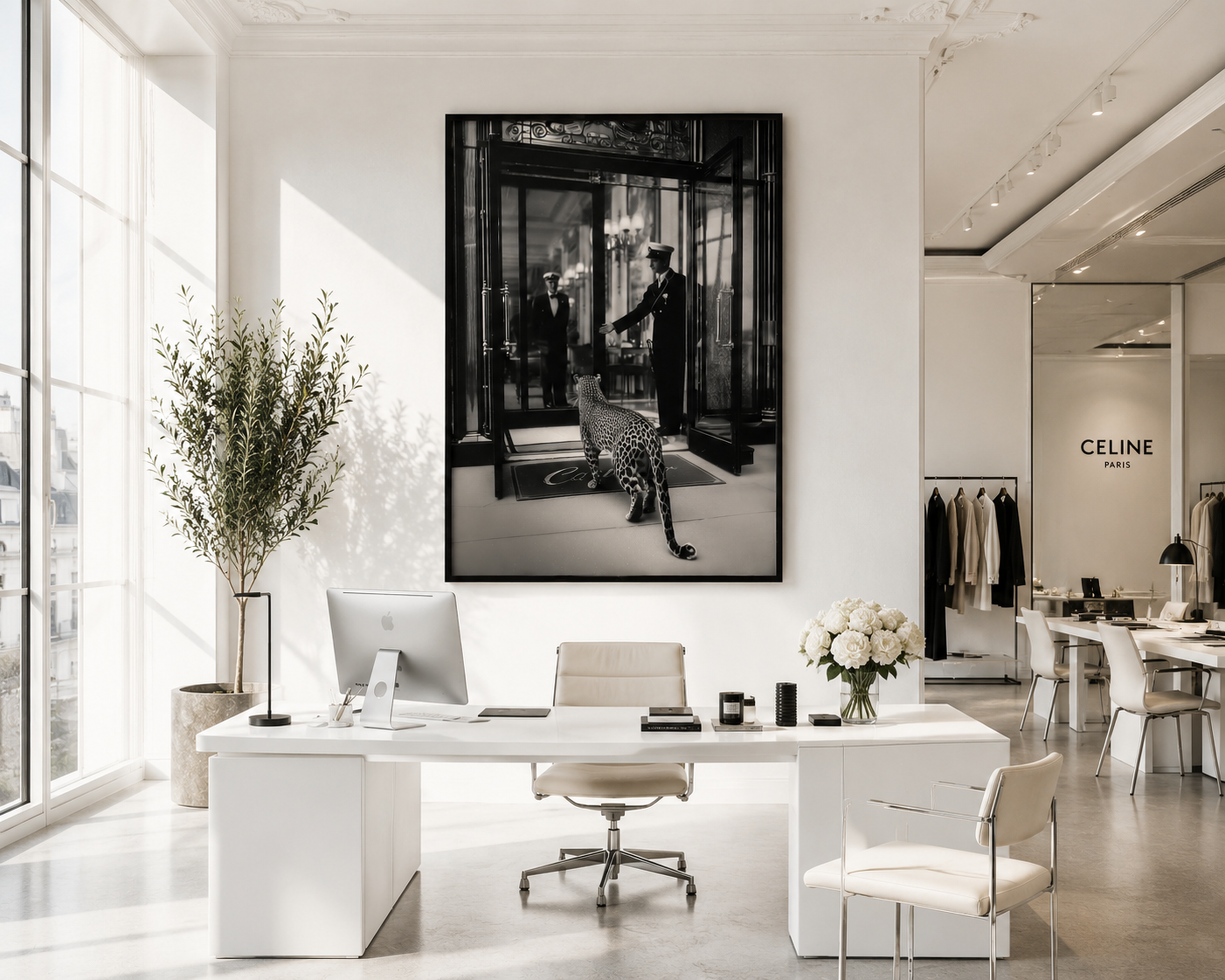 Luxury Leopard Hotel Canvas Print, Black and White Leopard Wall Art, Framed Safari Canvas, Cinematic Animal Photography Decor