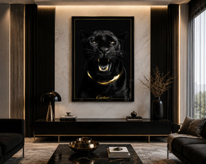 Luxury Black Panther Wall Art, Gold Framed Canvas Print, Cartier Style Decor, Quiet Luxury Animal Artwork, Modern Glam Wall Art