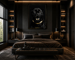 Luxury Black Panther Wall Art, Gold Framed Canvas Print, Cartier Style Decor, Quiet Luxury Animal Artwork, Modern Glam Wall Art