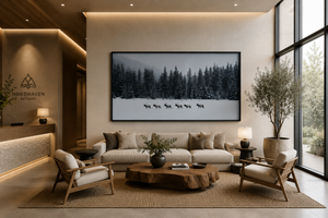 Elk Framed Canvas Wall Art, Winter Forest Wildlife Print, Rustic Lodge Decor