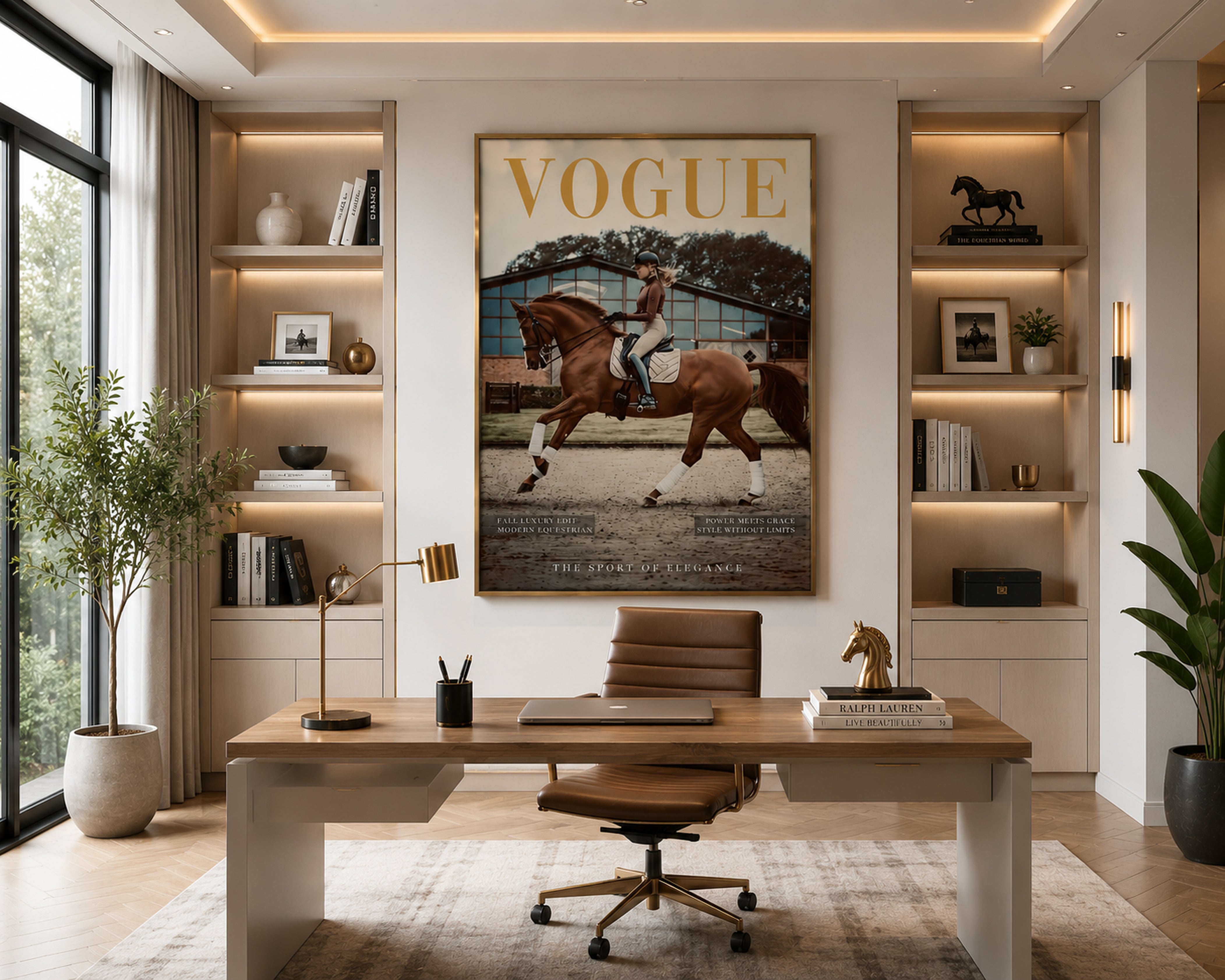 Luxury Equestrian Vogue Wall Art Framed Canvas Print, Horse Rider Poster, Old Money Decor, Ralph Lauren Style, Neutral Luxury Home Decor