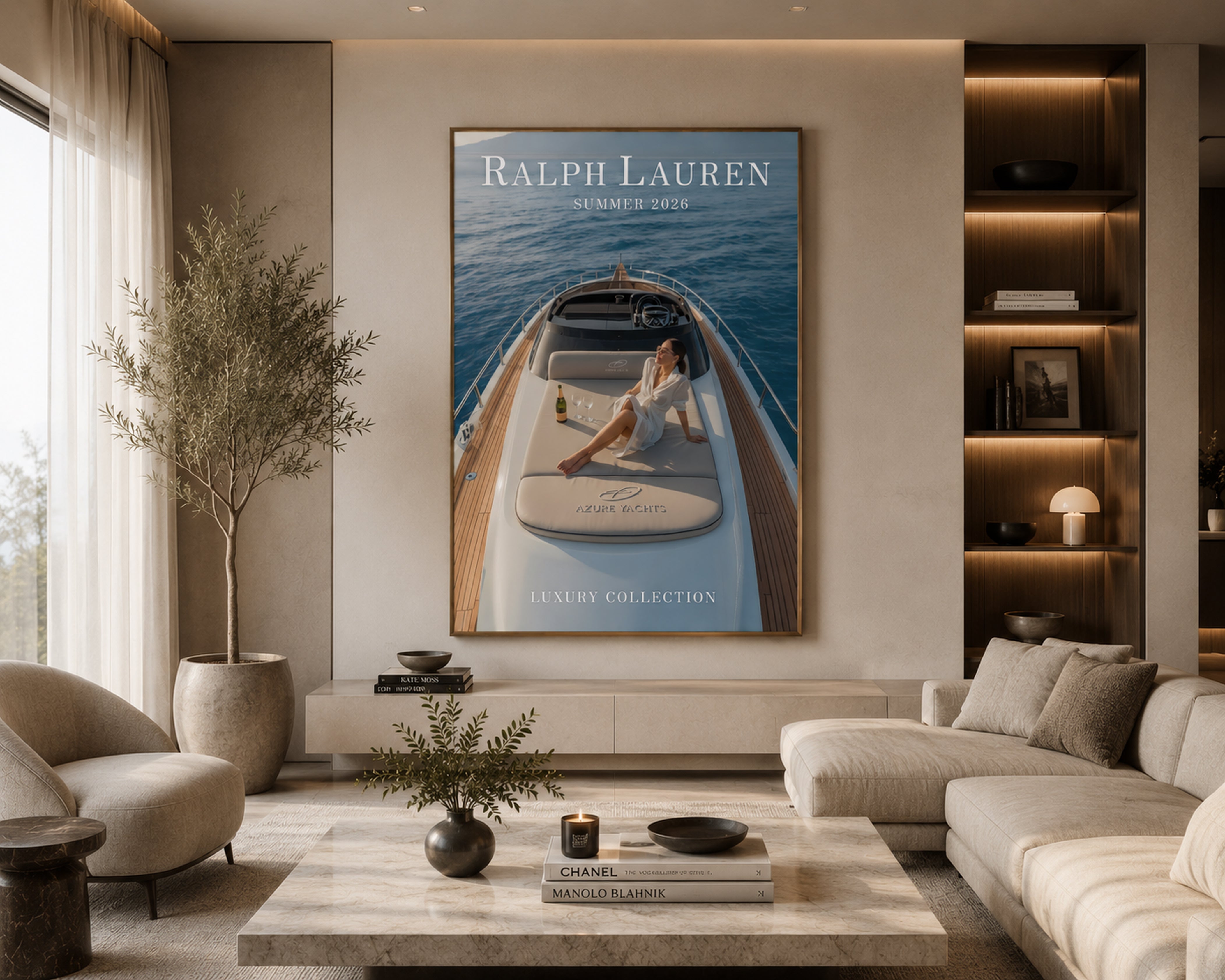 Ralph Lauren Style Yacht Canvas Wall Art, Luxury Coastal Decor, Framed Old Money Poster, Quiet Luxury Beach House Wall Art