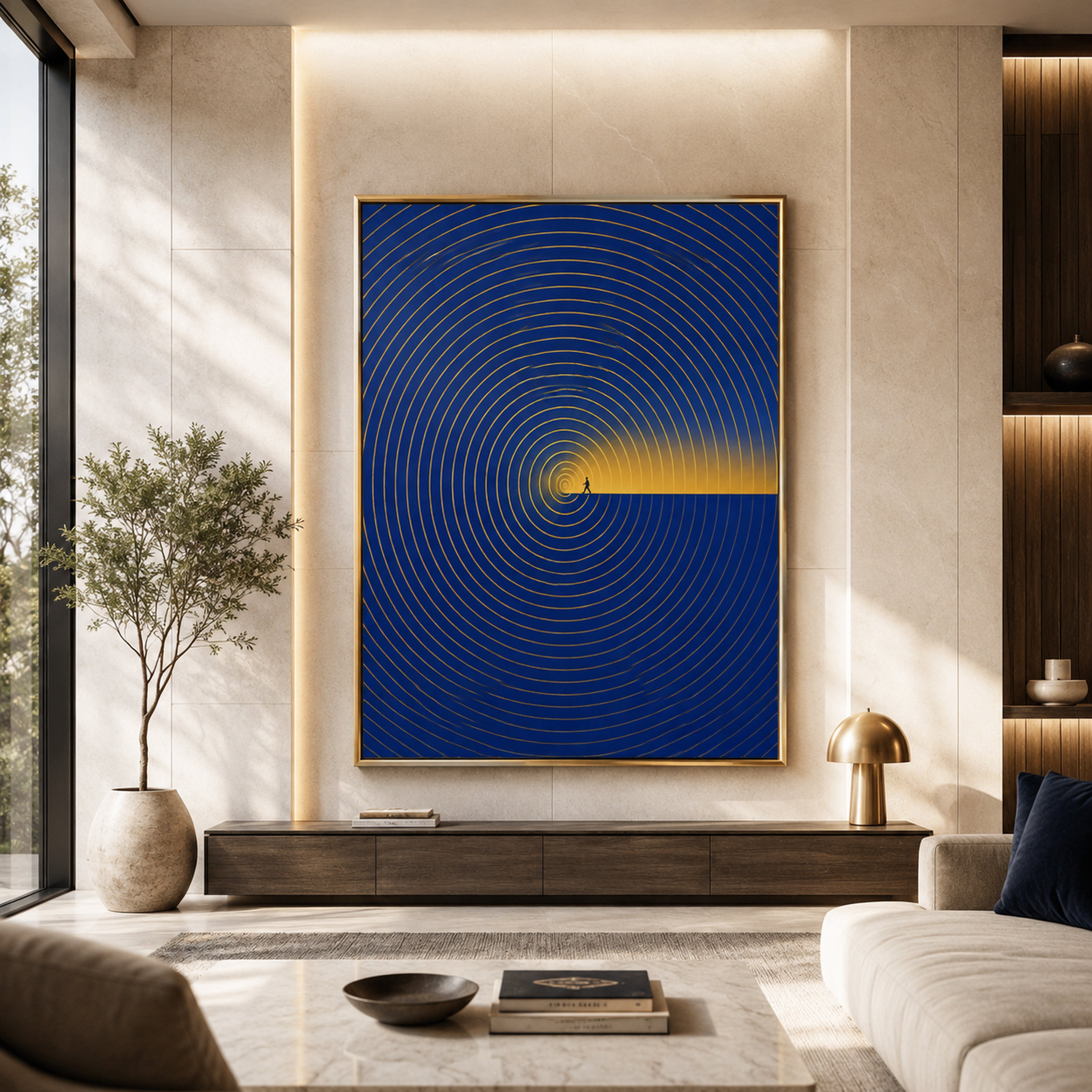 Luxury Blue and Gold Wall Art, Abstract Framed Canvas Print, Modern Minimalist Decor, Contemporary Office Artwork, Inspirational Wall Art