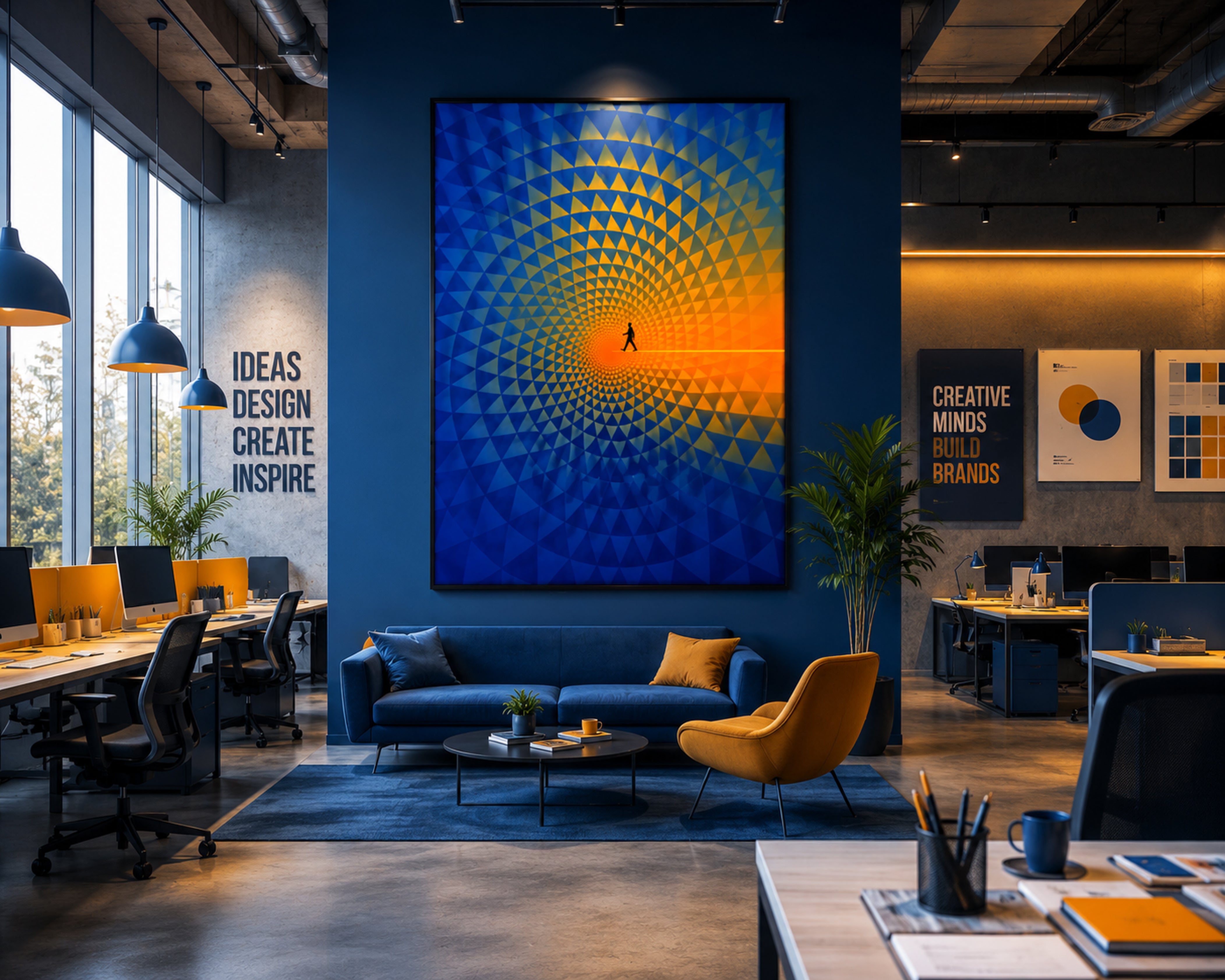 Abstract Geometric Canvas Wall Art, Journey To Success Print, Modern Blue Orange Framed Canvas, Inspirational Office Decor, Large Statement Artwork