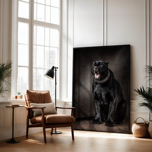 Black Panther Framed Canvas Wall Art, Dark Luxury Wildlife Print, Moody Animal Portrait, Modern Gothic Decor