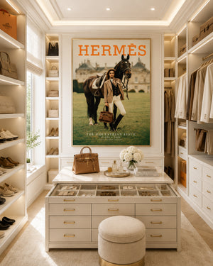 Luxury Equestrian Fashion Wall Art, Hermes Style Framed Canvas, Old Money Horse Decor, Parisian Chic Interior Artwork