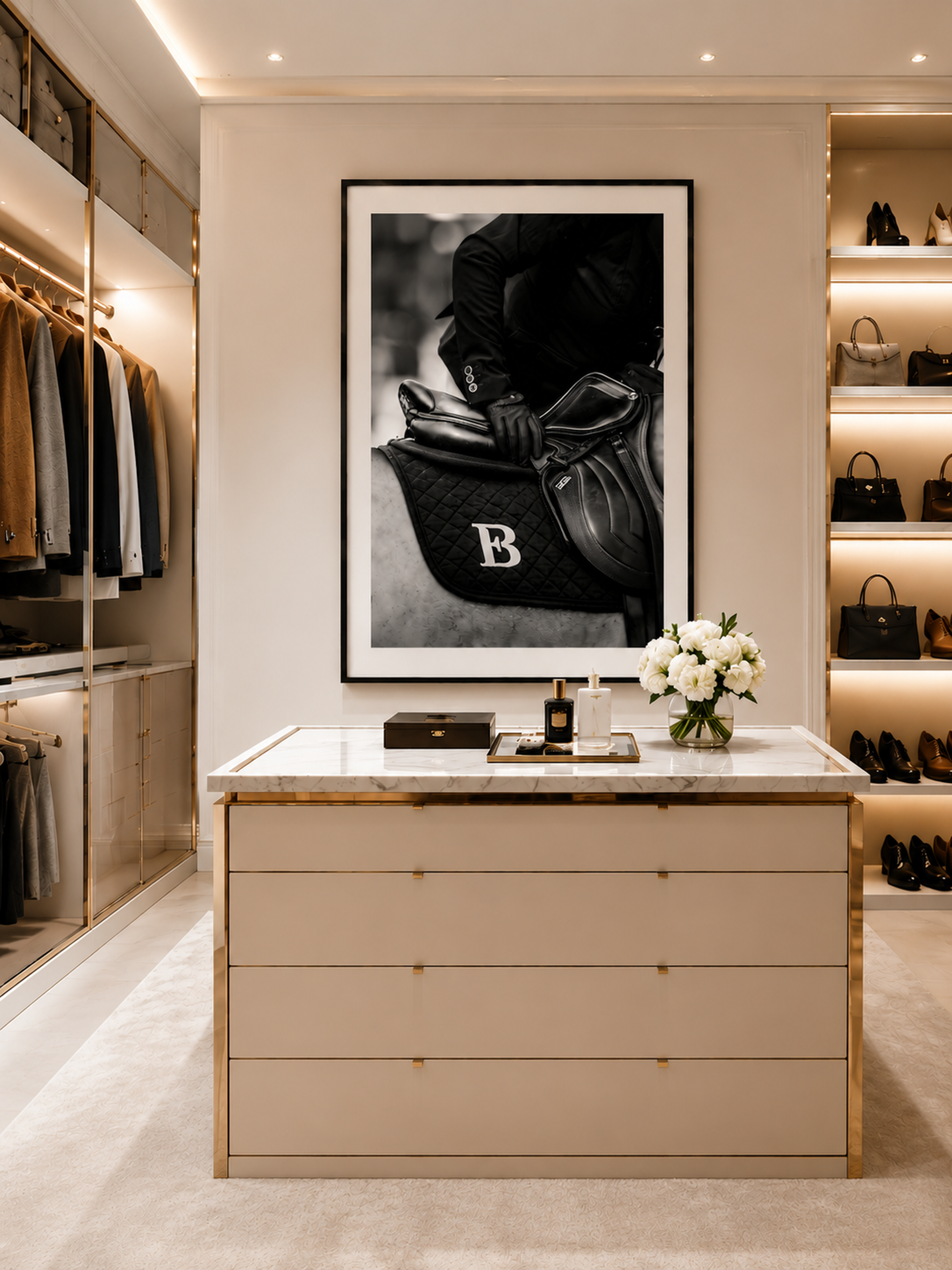 Majestic Horse Equestrian Framed Canvas Wall Art, Black and White Saddle Print, Luxury Horse Riding Decor
