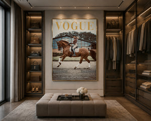 Luxury Equestrian Vogue Wall Art Framed Canvas Print, Horse Rider Poster, Old Money Decor, Ralph Lauren Style, Neutral Luxury Home Decor