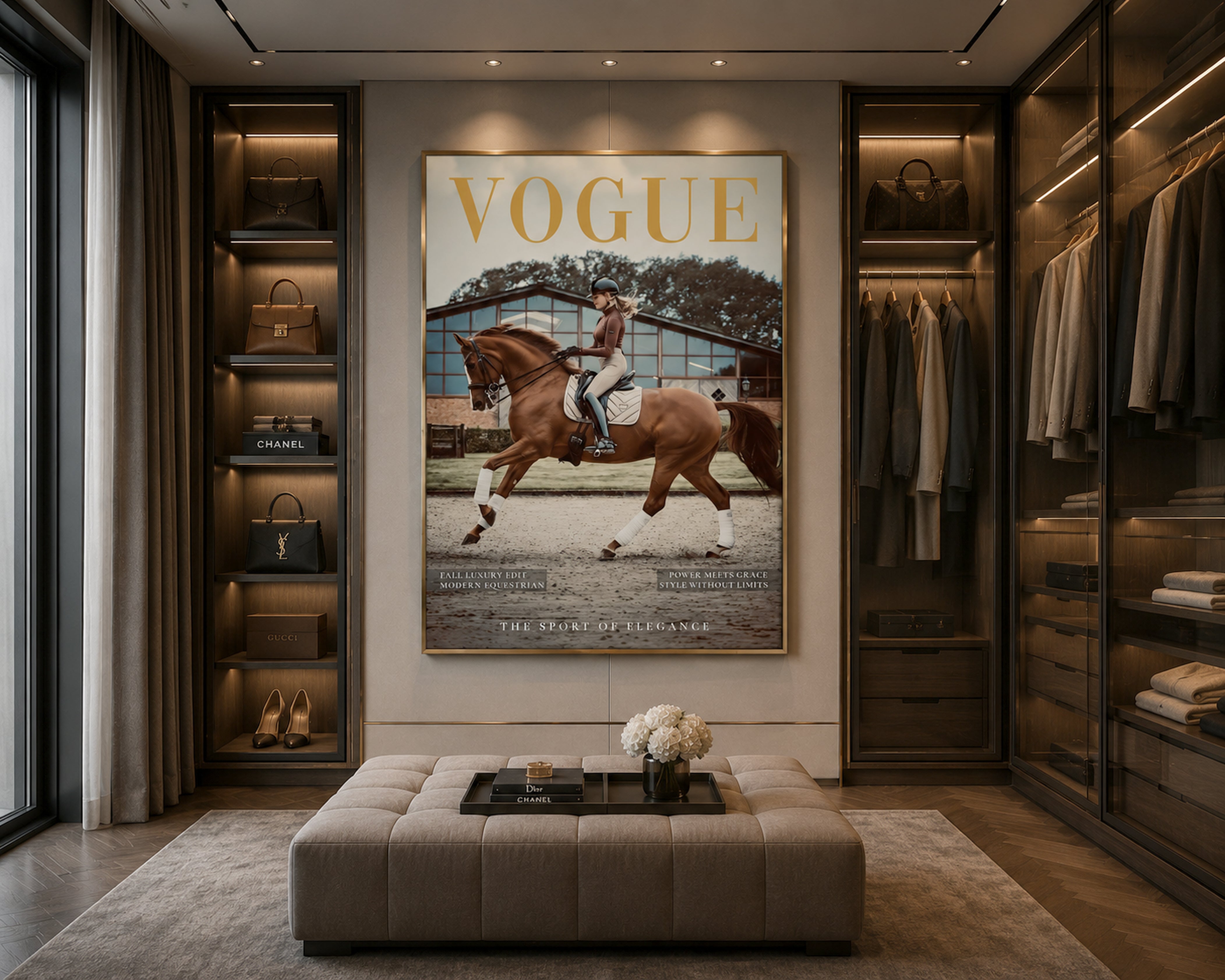 Luxury Equestrian Vogue Wall Art Framed Canvas Print, Horse Rider Poster, Old Money Decor, Ralph Lauren Style, Neutral Luxury Home Decor