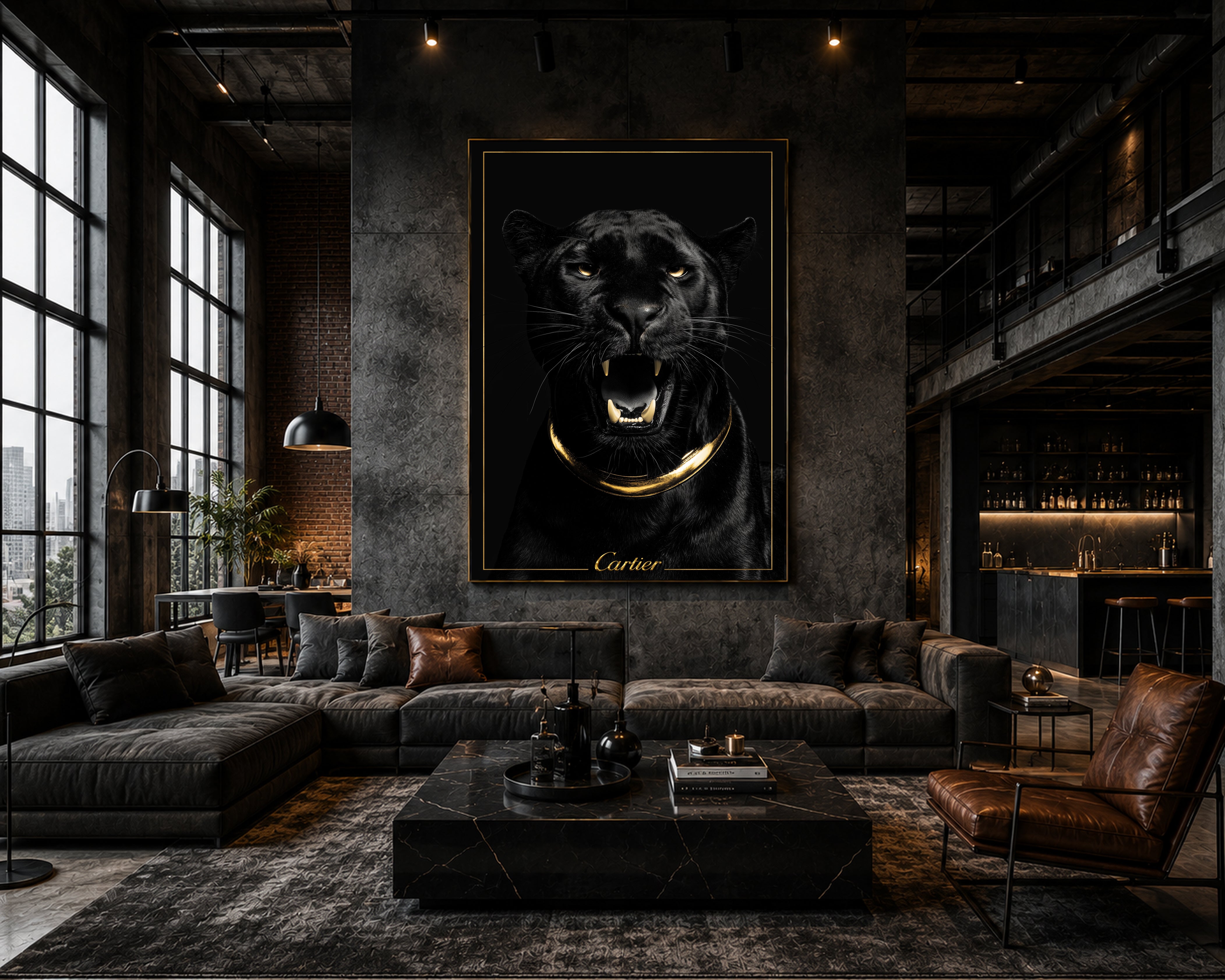 Luxury Black Panther Wall Art, Gold Framed Canvas Print, Cartier Style Decor, Quiet Luxury Animal Artwork, Modern Glam Wall Art