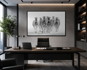 Zebra Framed Canvas Wall Art, Black and White Safari Print, Modern Wildlife Photography Decor, Neutral Animal Canvas