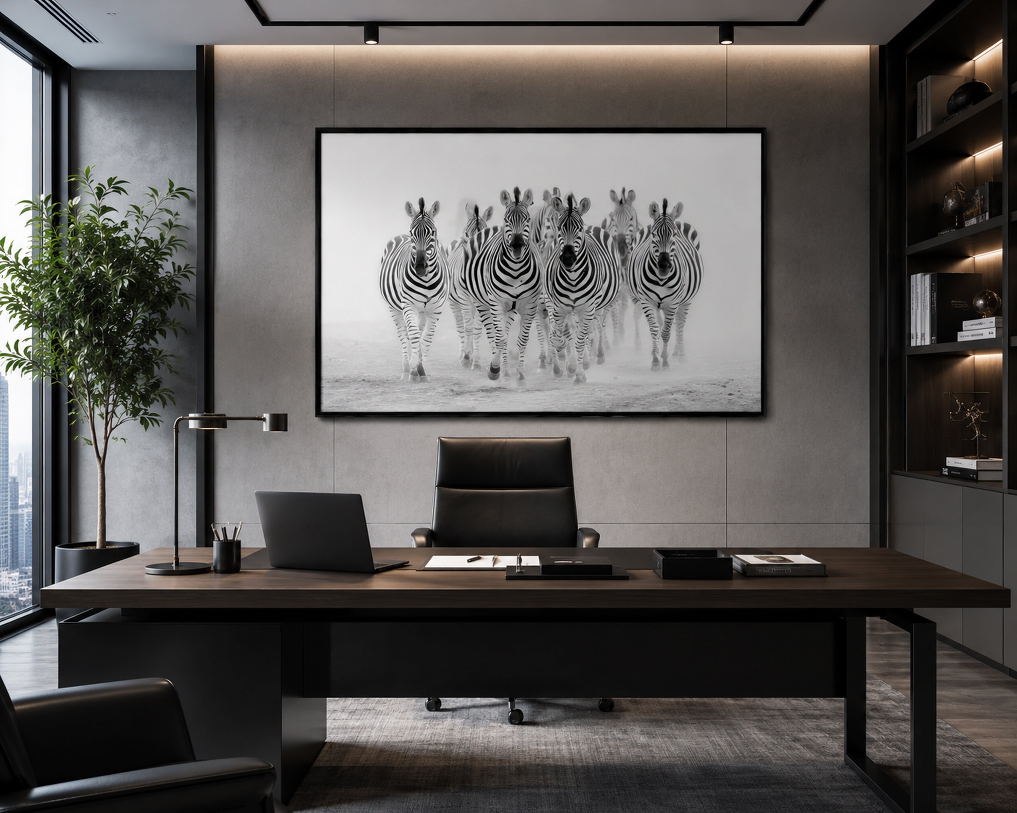 Zebra Framed Canvas Wall Art, Black and White Safari Print, Modern Wildlife Photography Decor, Neutral Animal Canvas